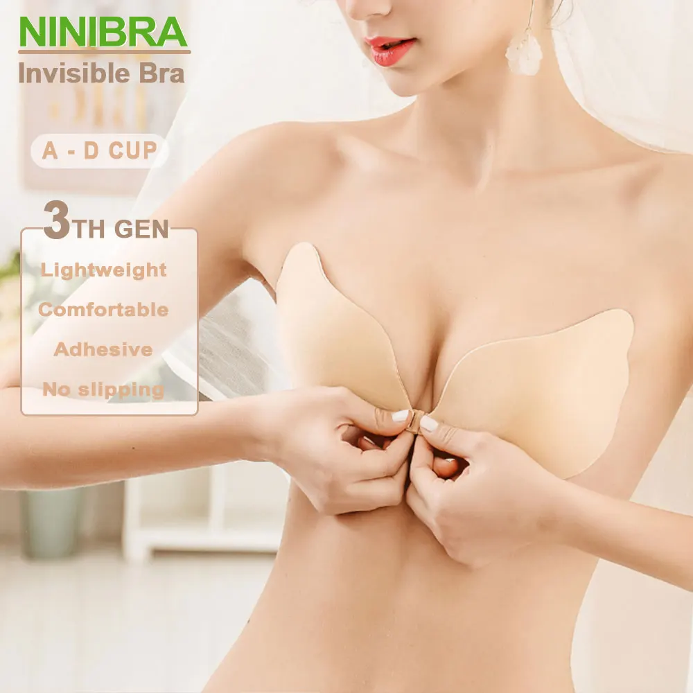 

NINIBRA Seamless Invisible Bra Strapless Adhesive Push Up Design for Backless Dresses Weddings Thin & Thick Options Skin & Black