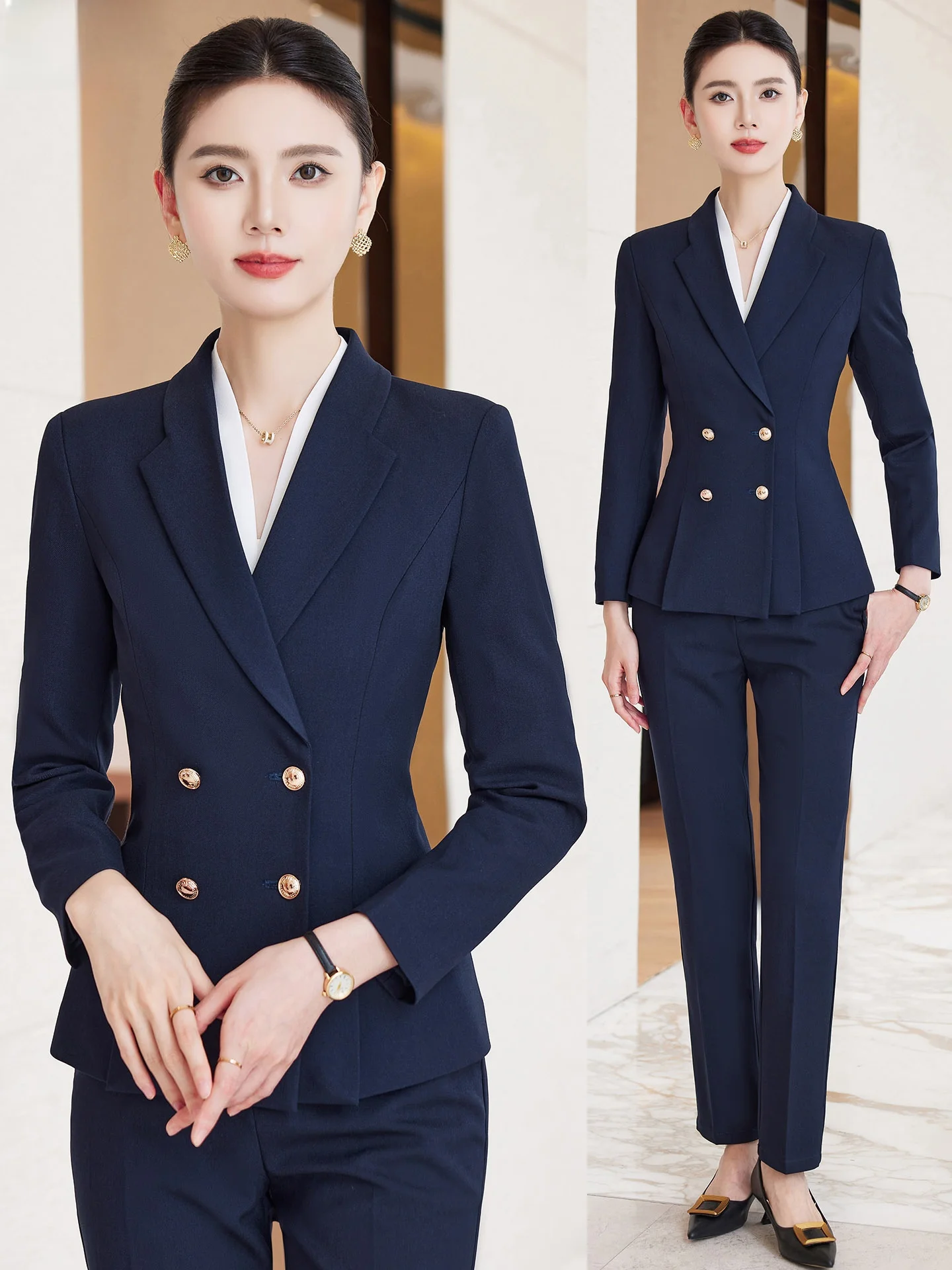 

Blue Professional Suit Set Women's Spring Autumn New Style Formal Jewelry Store Beauty Therapist Hotel Manager Front Desk Wor...