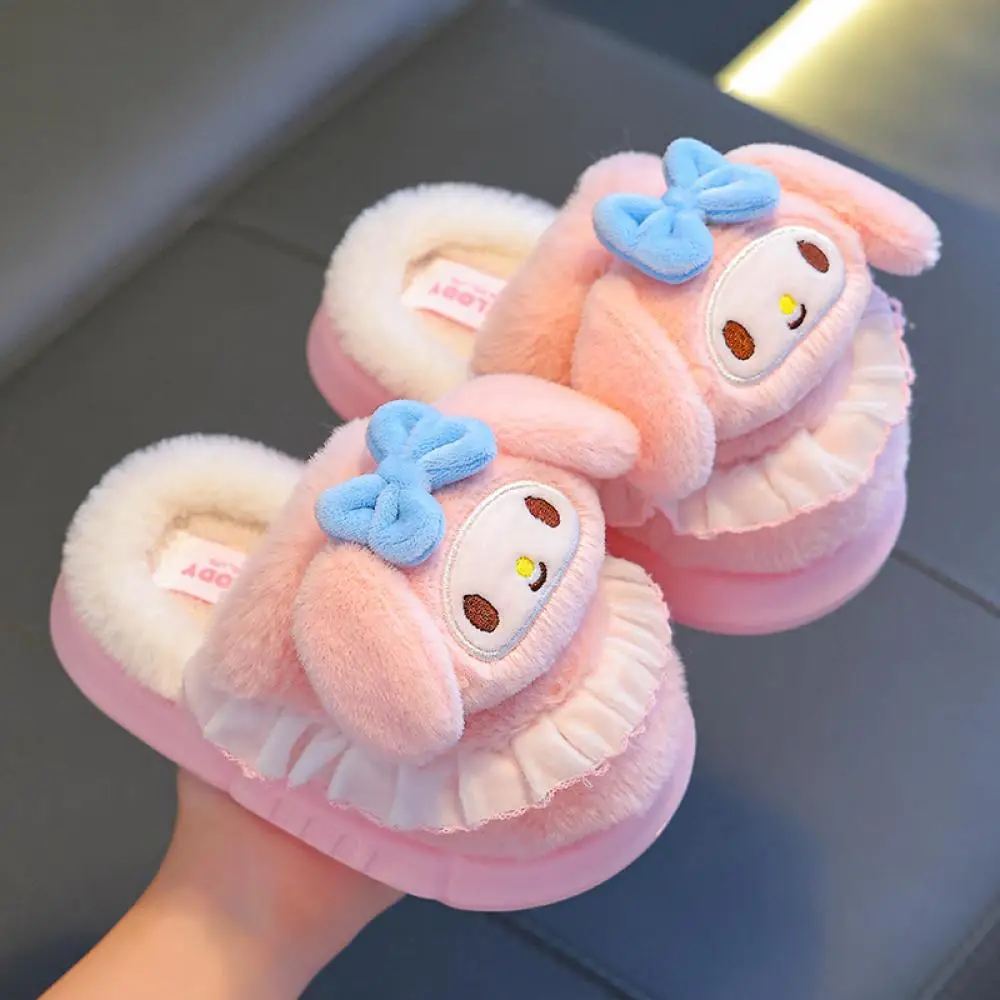 

Kawaii My Melody Cinnamoroll Plush Slippers Sanrios Girls Kuromi Fluffy Winter Cartoon Anime Cute Babys Home Indoor Home Shoes