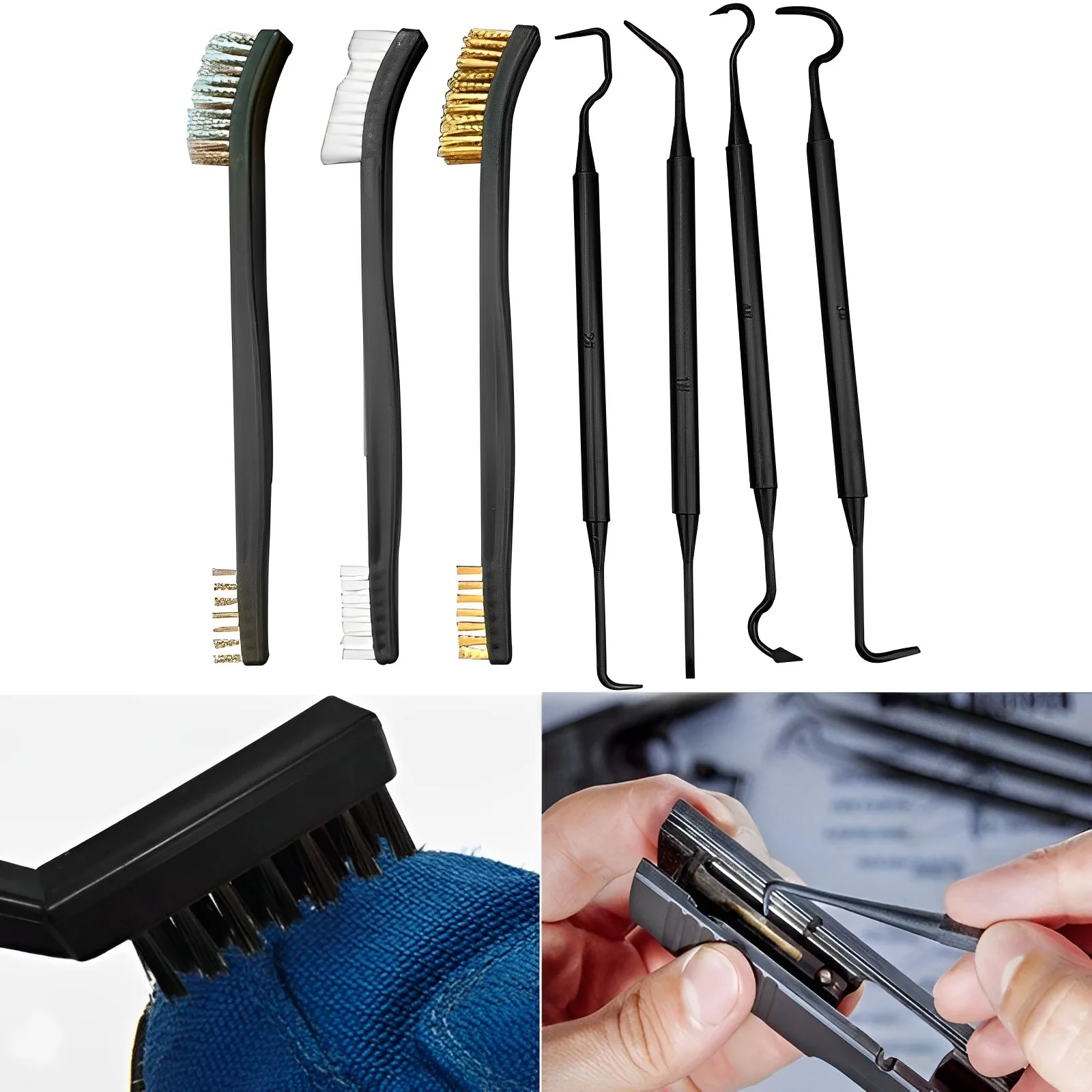 Car Detailing Cleaning Tool Accessories Multifunction Wire Brushes and 4 Nylon Picks Pick and Brush Set 3 Double-headed Finished