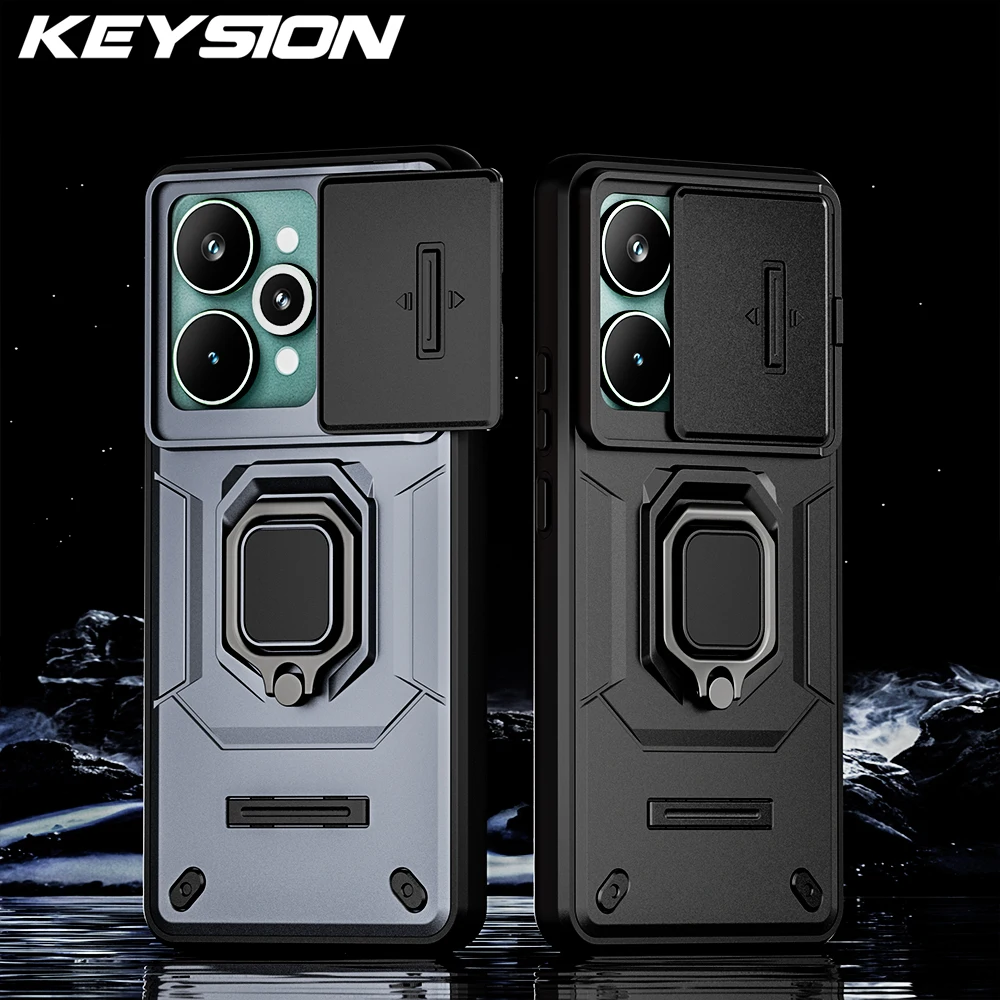 KEYSION étui antichoc pour Realme 15 Pro 5G Protection de caméra coulissante anneau en métal support couverture arrière de téléphone pour OPPO Realme 15 5G
