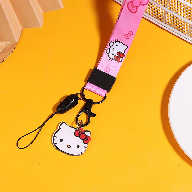 Cinta de pescoço pendurar corda lariat para celular, cordão para chaves, cartão de identificação, ginásio crachá titular, Sanrio, Olá Kitty, Cinnamoroll, melodia