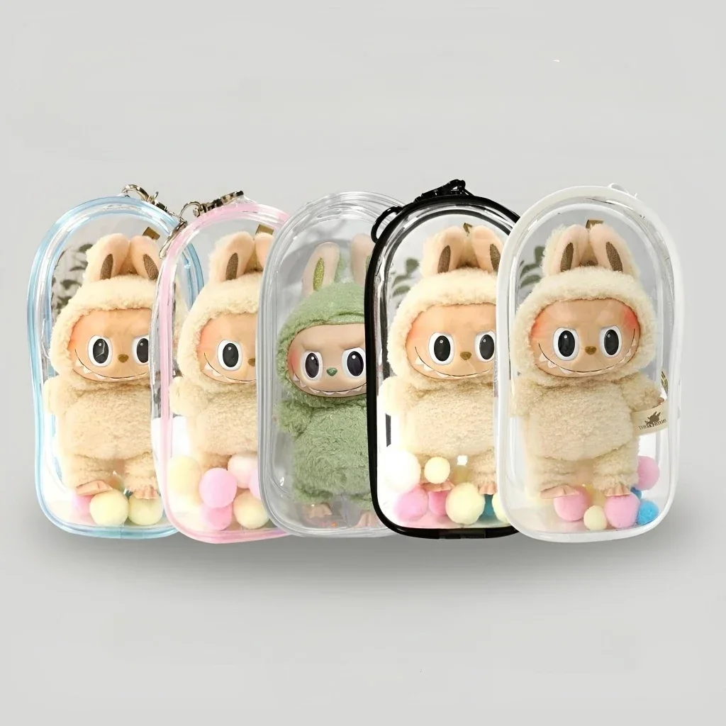 For POPMART Waterproof Bags Labubu Bag Case With keychain Transparent Cloth Box Art Toys