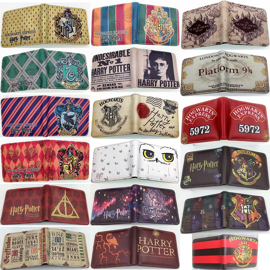 Harries Potters Cartoon Wallet Magic Academy Boys Hogwarts Gryffindor Slytherin Print PU Short Coin Purse Men Card Holder Gifts