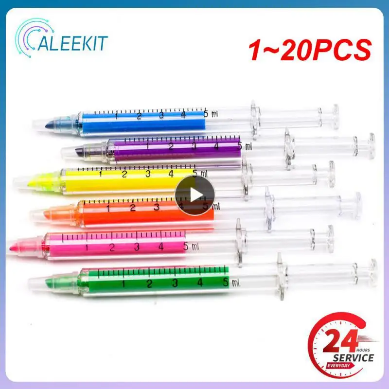 1~20PCS Kawaii Syringe Highlighter Pen Syringe Needle Shape Mechanical Color Ballpoint Pen For Office School Marker Writing Tool