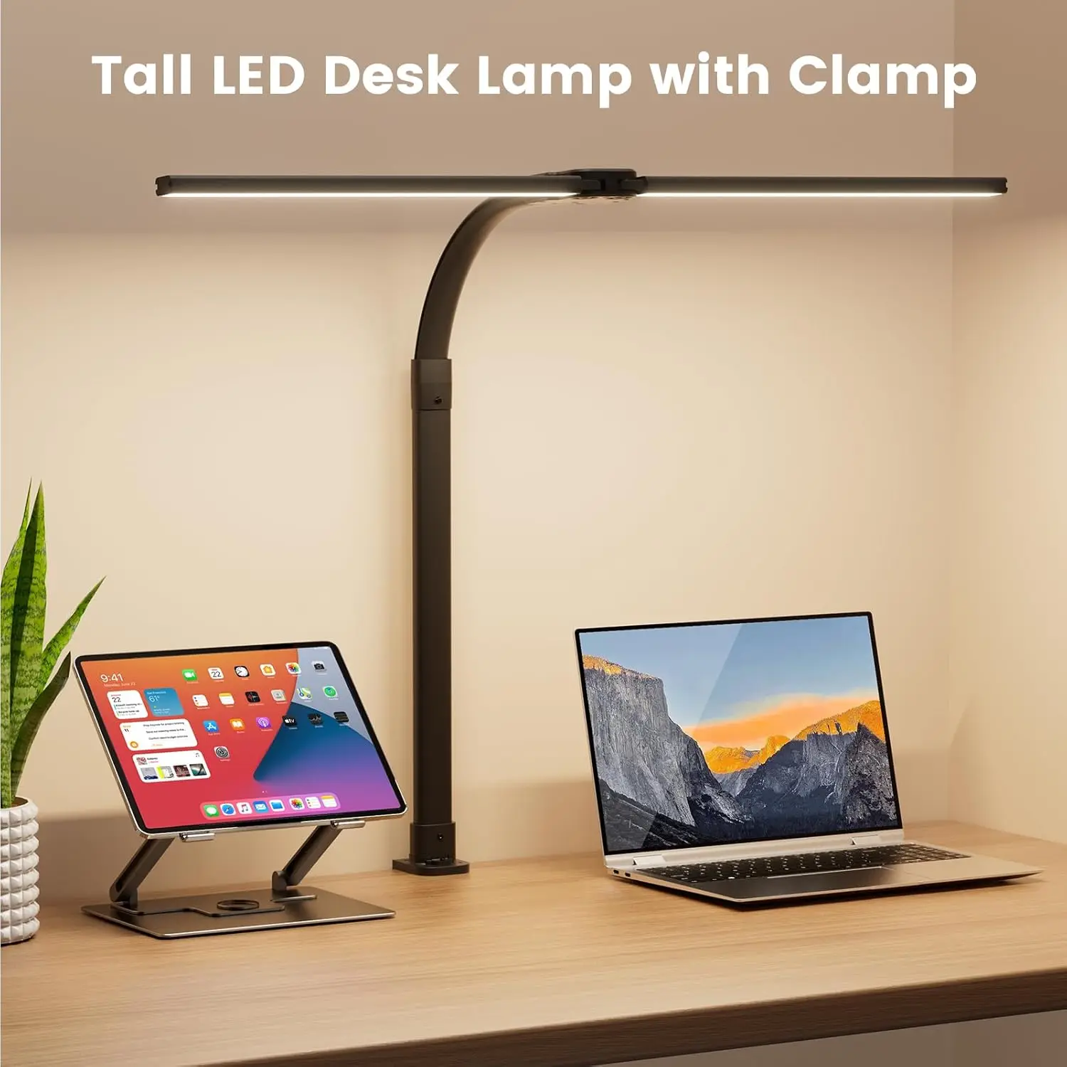 24W LED Desk Lamp with Remote Control, Dimmable Double Head Gooseneck Light for Home Office