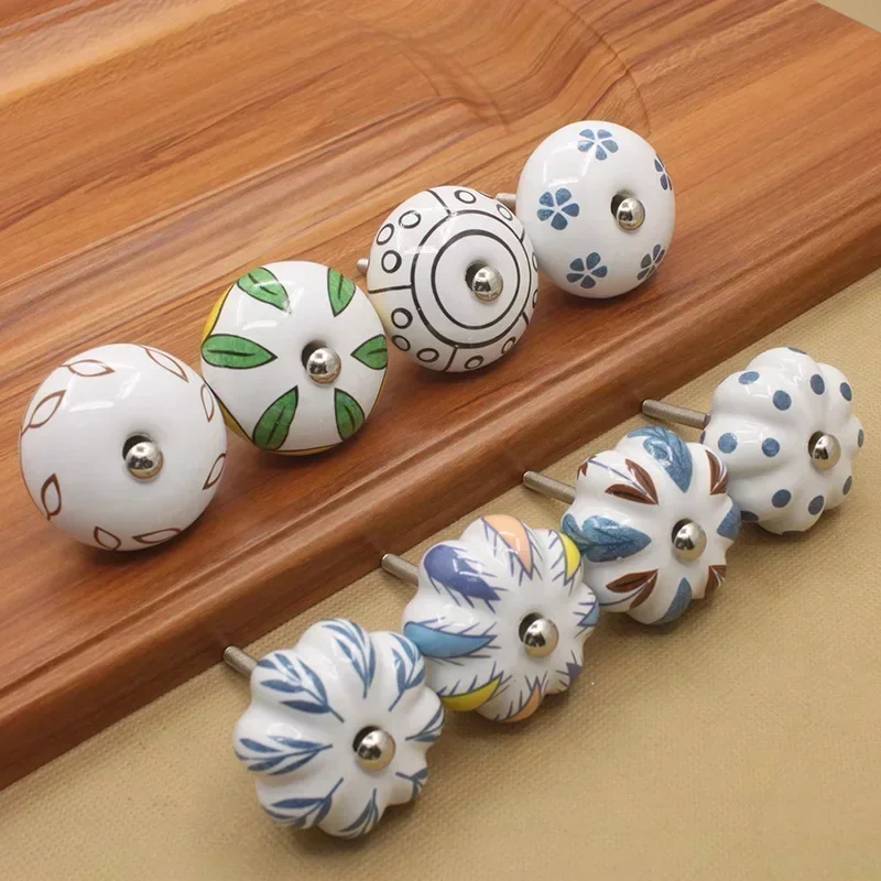 40mm Ceramic Single Hole Handle European Imitation Antique Mediterranean Drawer Pull  Knob Wardrobe Shoe Cabinet Door Handle