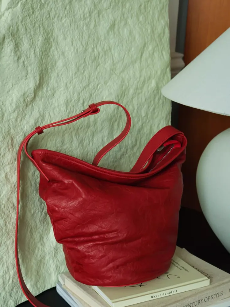 

Fashion Unique Genuine Leather Women Bucket Bag\Handbag Big Simple Casual Real Leather Lady Underarm Shoulder Crossbody Bag
