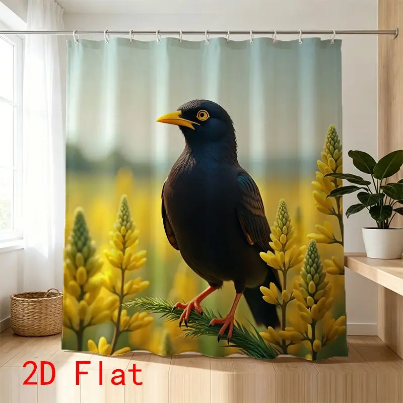 Nature Shower Curtain Bathroom Decor Wildlife Bird Floral Foliage Yellow Yellow Stream Waterproof Bathroom Accent Curtain for Ho