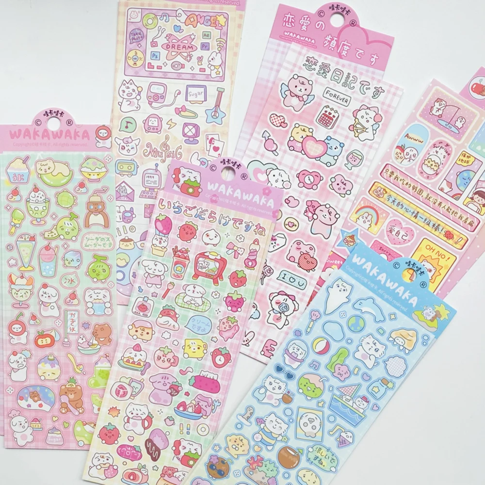 

6PCS Cute Little Animals Daily Journal Stickers Scrapbook Stationery DIY Material Decoration card Stickers