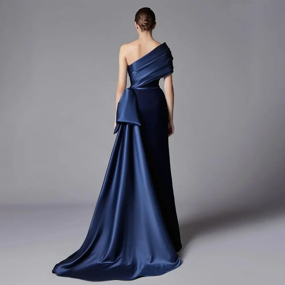 네이비 블루 Pleated 우아한 이브닝 드레스 공식 파티 댄스 파티 드레스 인어 원 숄더 이브닝 댄스 파티 드레스 맞춤형