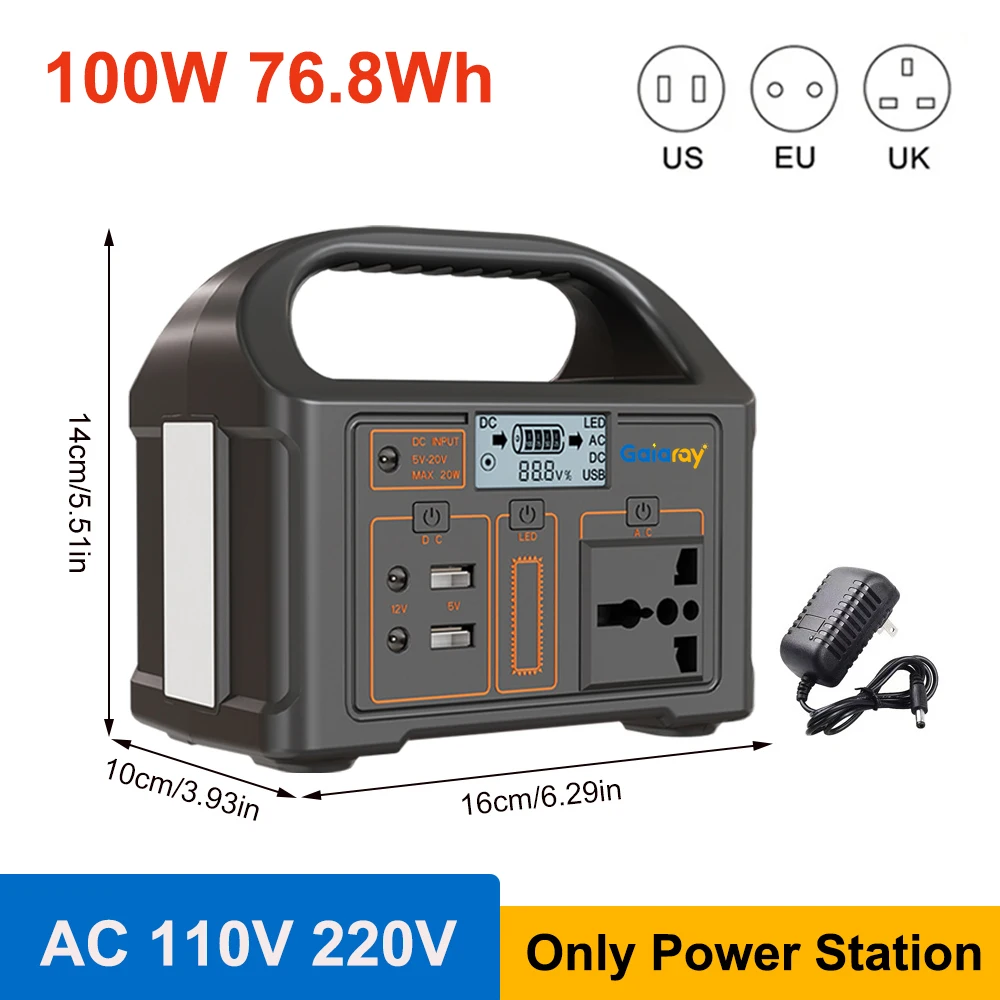 Centrale électrique portable 100W 200W 300W 500W, générateur compatible solaire LiFePO4 avec BMS à onde sinusoïdale pure pour camping, camping-car et activités de plein air