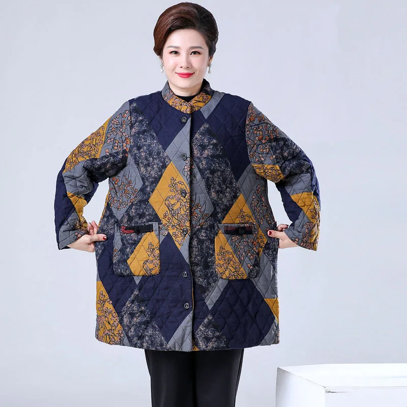 Loose Women's Autumn Winter Cotton Coat Middle-Aged Elderly Mother Thick Warm Jacket Grandma Parkas 100 Kg Wear 2XL-9XL