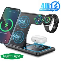 4 In 1 Wireless Charger LED Light Phone Stand For iPhone 16 15 14 13 12 Apple Watch 8 7 6 AirPods Foldable Fast Charging Station