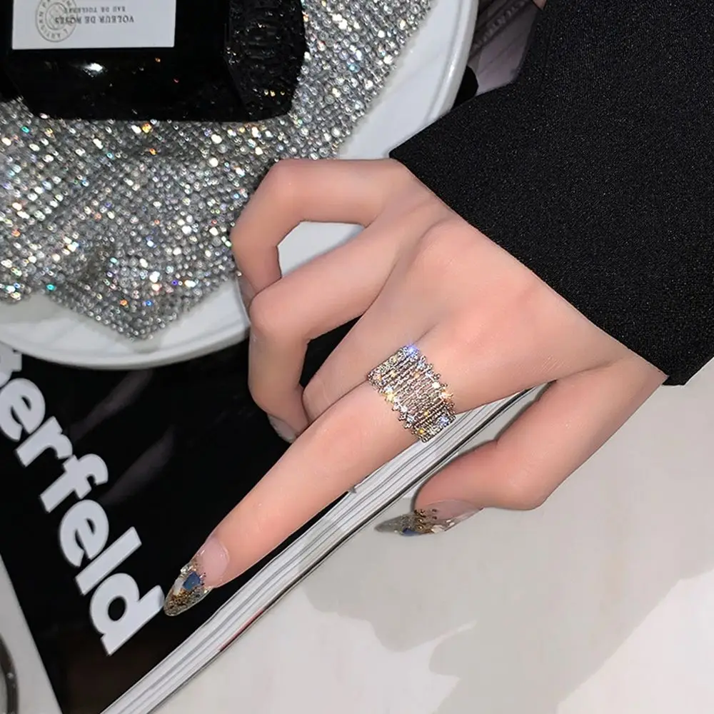 Irregular Hip-hop Geometry Copper Twist Punk Style Female Finger Ring Korean Style Ring Opening Adjustable Ring Rhinestone Ring