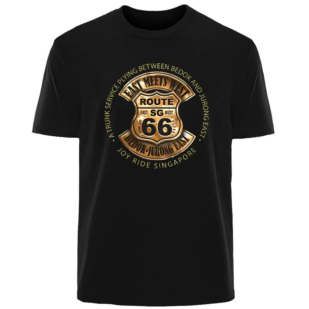 Retro Route 66 Print Summer High Quality Men's 100% Cotton Breathable Sweat Absorbent T-Shirt Casual Fashion Men's Streetwear