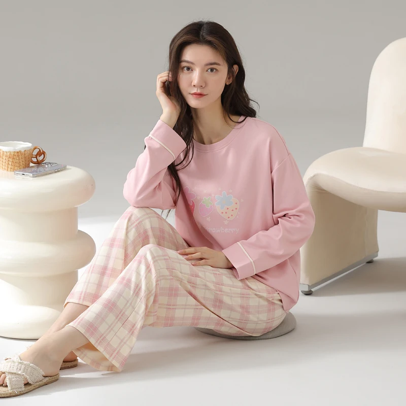 

Pajama Clothes Sets Women Bamboo Pyjama Set Ladies Spring Stripe Pattern Crew Neck Three Quarter Sleeve Capris Moisture Wicking