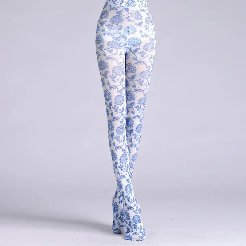 

Women Pantyhose Chinese Style Blue and White Porcelain Pantyhose