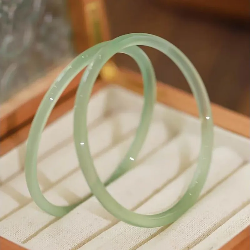

Turquoise High-ice Agate Chalcedony Round Bar Bracelet, Trendy New Jade Bracelet