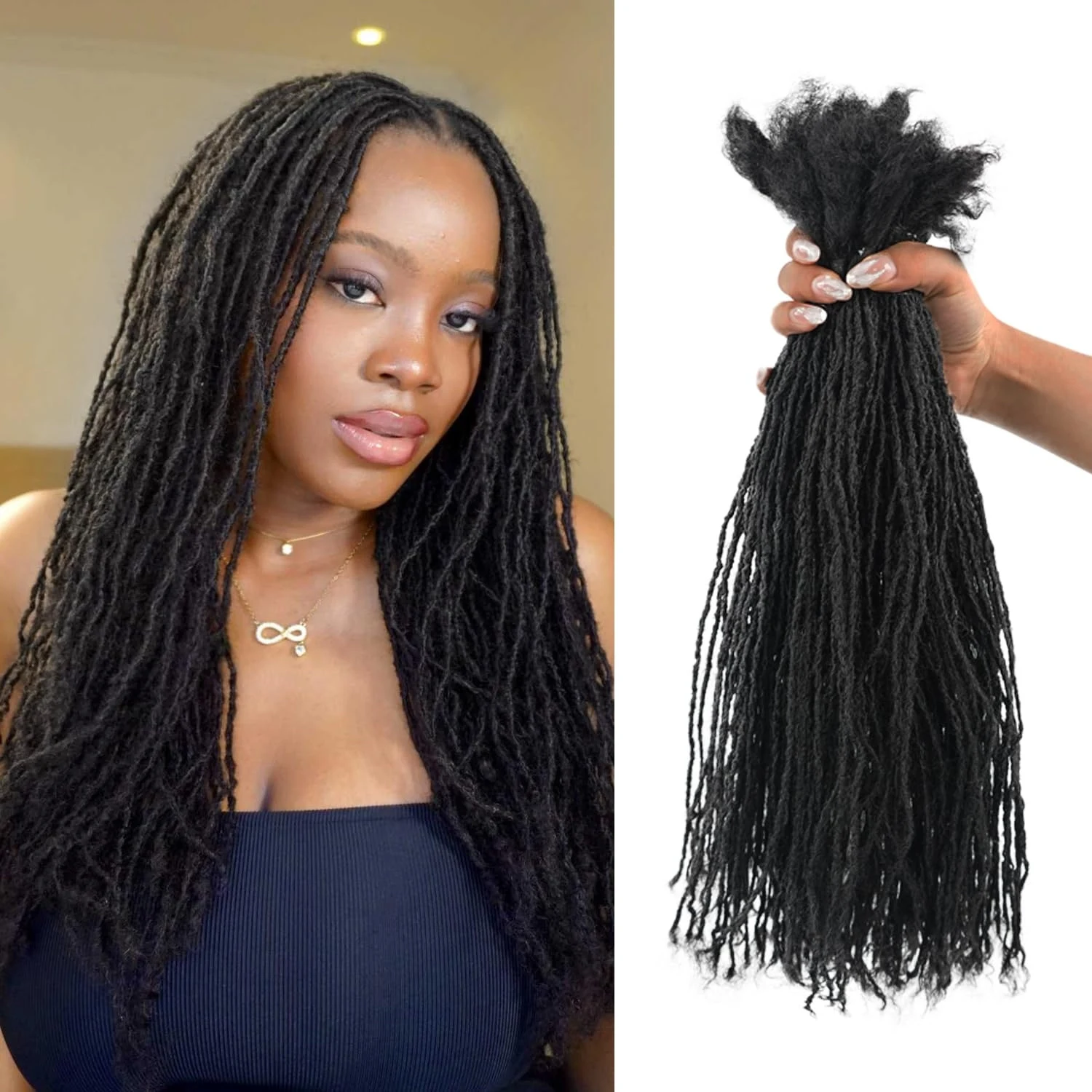 100% Human Hair 20 Strands Dirty Braids Crochet Human Hair Extensions Handmade Dreadlock Braiding Hair Faux Locs For Men Women