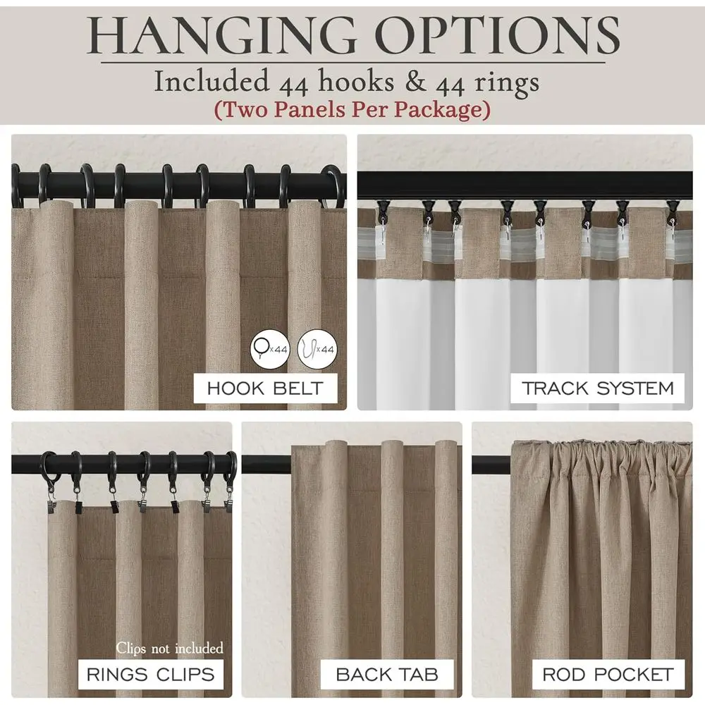 ستائر كتان واسعة للغاية 60 طولًا، بني شوكولاتة، نمط مطوي لغرفة المعيشة وغرفة النوم، ستائر معزولة حراريًا