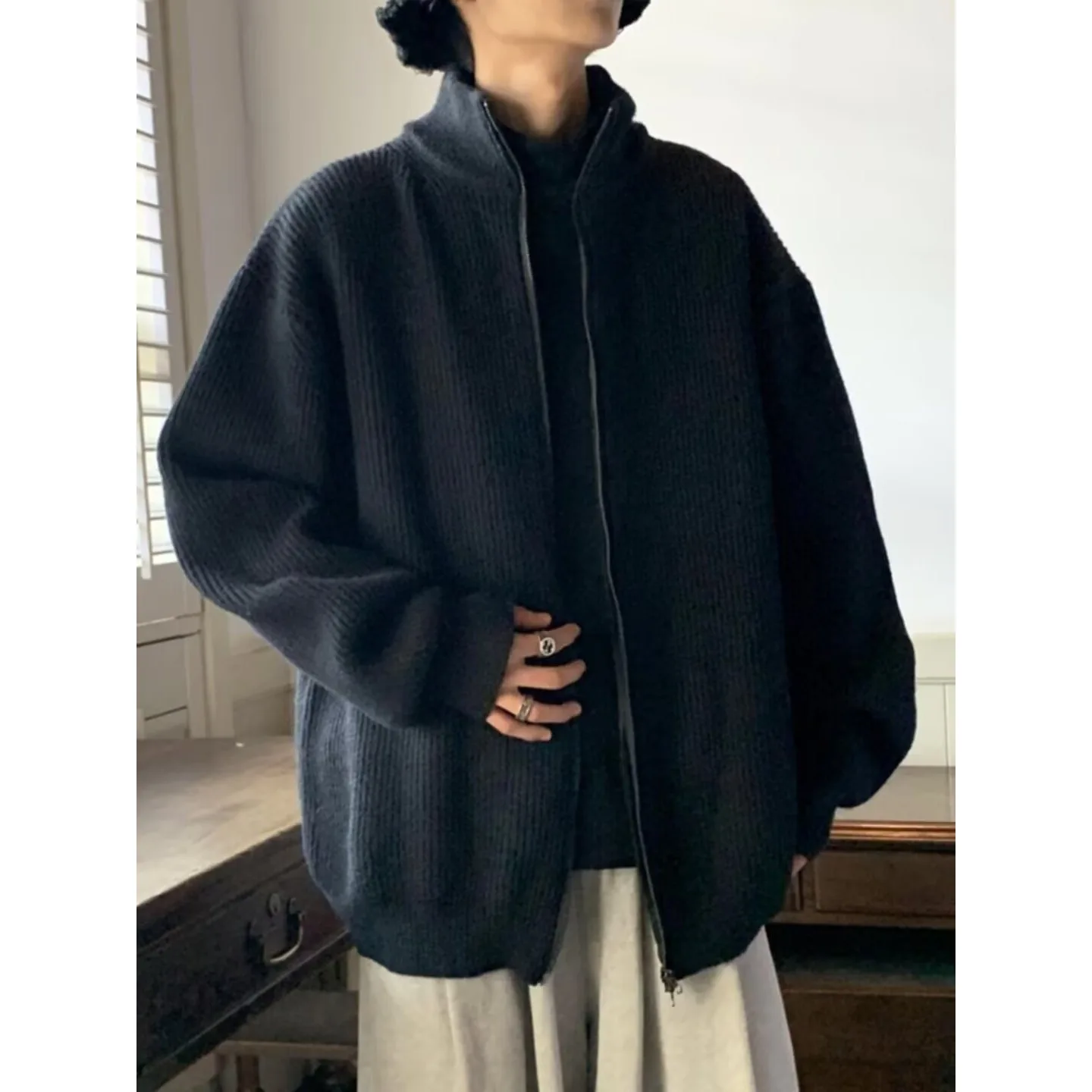 New Simple Faion Doppia cerniera Pelliccia di agnello Artistico Personali INS Trend Harajuku Versatile maglione lavorato a maglia pigro giapponese Sle