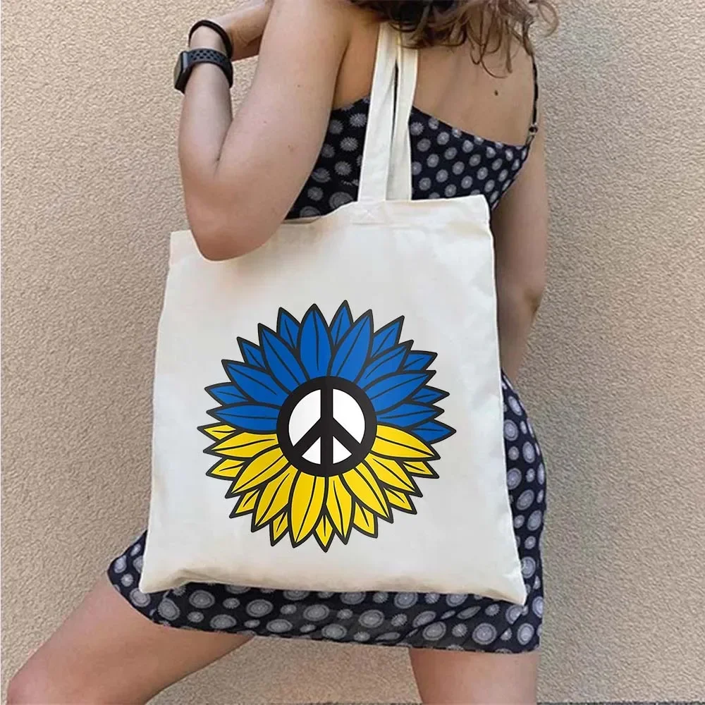 Ukrainian Girl Shopping Handbag UKRAINI Flag Women's Casual Large Capacity Tote Bag Female Harajuku Canvas Shopper Shoulder Bags