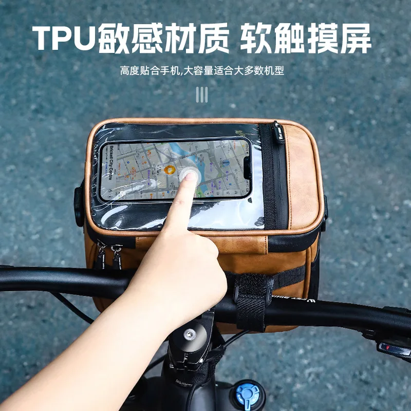 Bicycle Multi-functional Heat Preservation And Cold Handlebar Bag Faux Leather Phone Handlebar Bag Dragon Head Riding Bag G1042