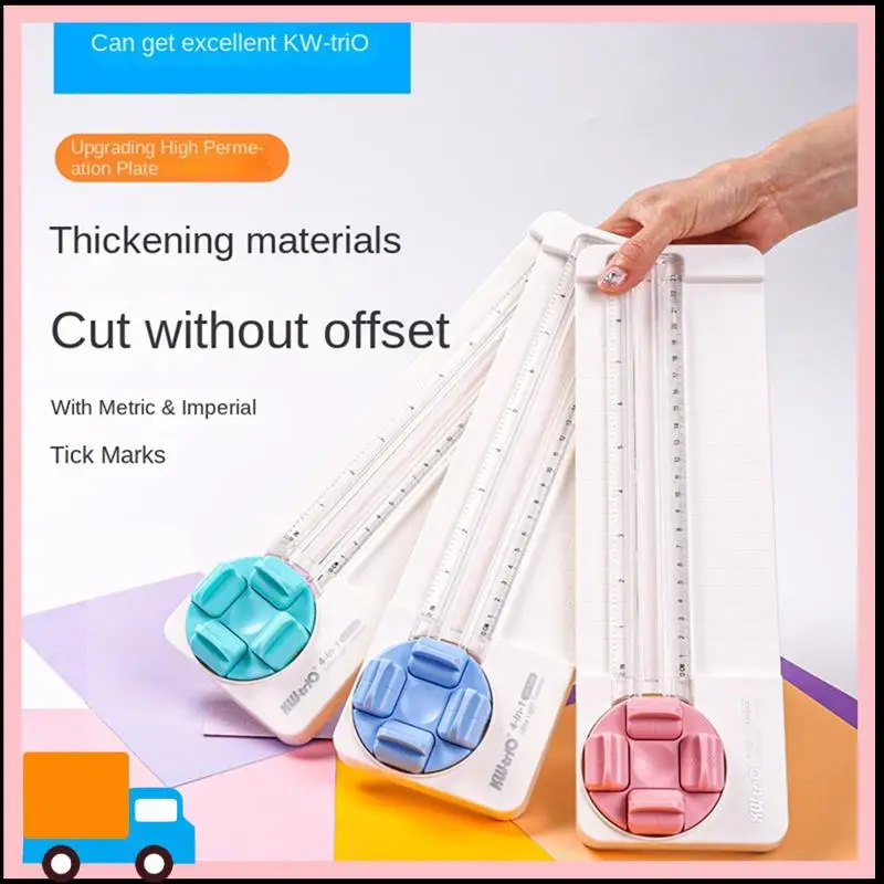 Professional KW-TRIO 4-In-1 Paper Cutter Multi-Functional Knife Curved/Straight Photos Making Sliding Cutting Tool