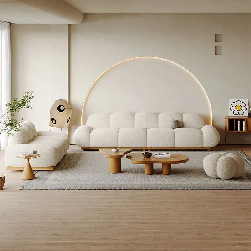 

Irregular champagne special-shaped straight-row sofa cream sofa living room small apartment new a complete set of sofas