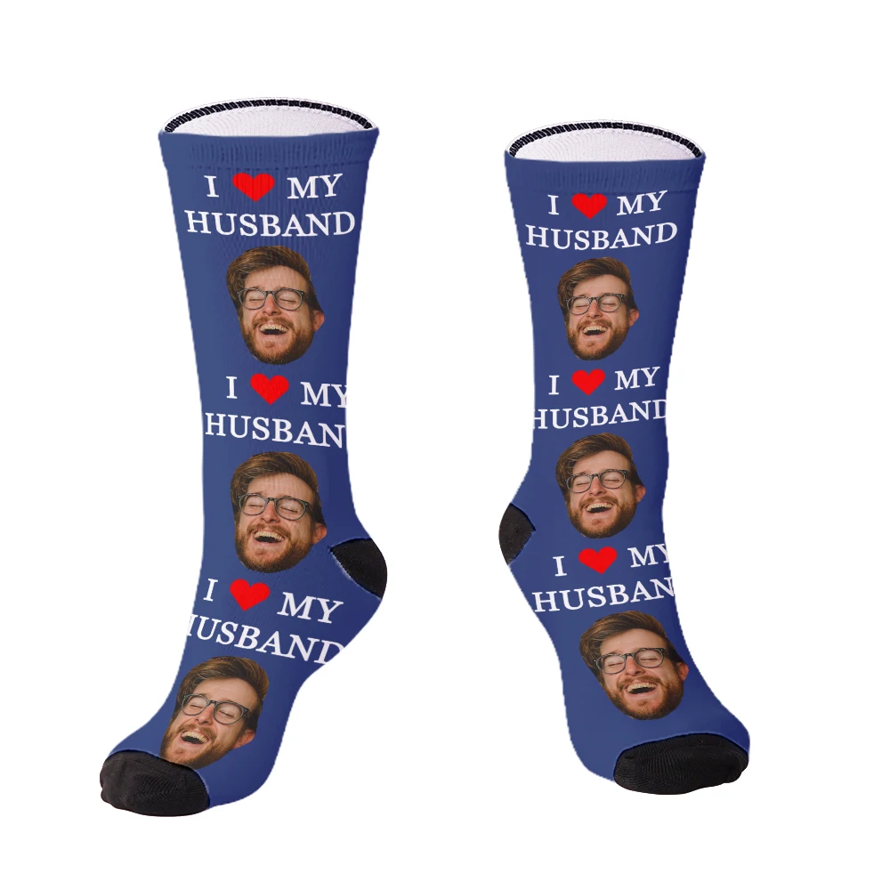 Fashion custom face socks DIY husband and wife tube socks Valentine's Day anniversary the best gift for husband and wife view 5