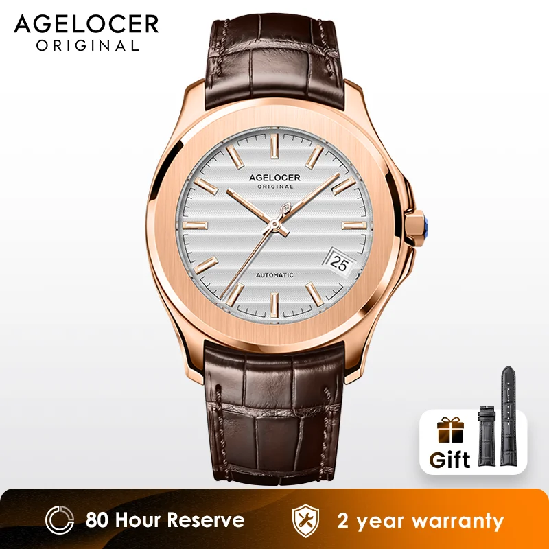 

AGELOCER Brand Men Watches Luxury 50M Waterproof Watches Men's Automatic Leather Auto Date Wristwatches Relojes