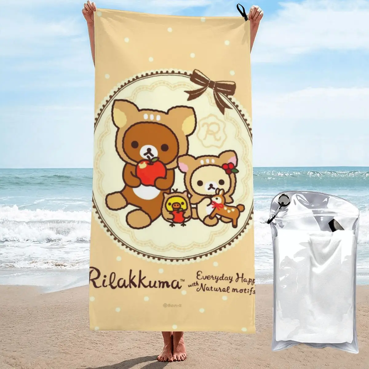 Rilakkuma Beach Towel Poncho Bathing Towels Cover-ups Quick Dry Sand Free Yoga Spa Gym Pool