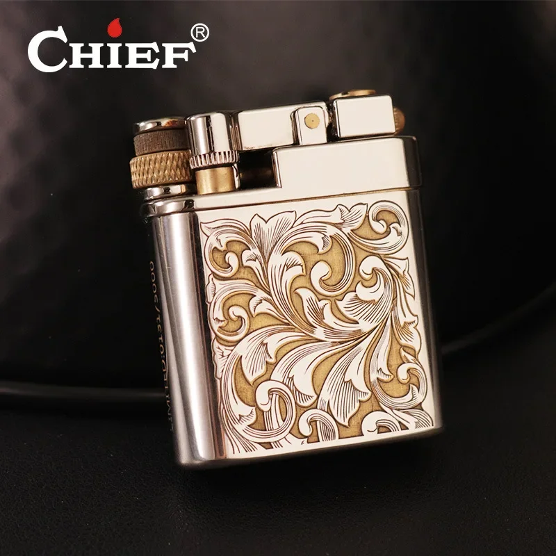 

CHIEF Vintage Oil Lighter Push Top Ignition Double-sided Fine Carving Cigarette Lighter Men's Gift