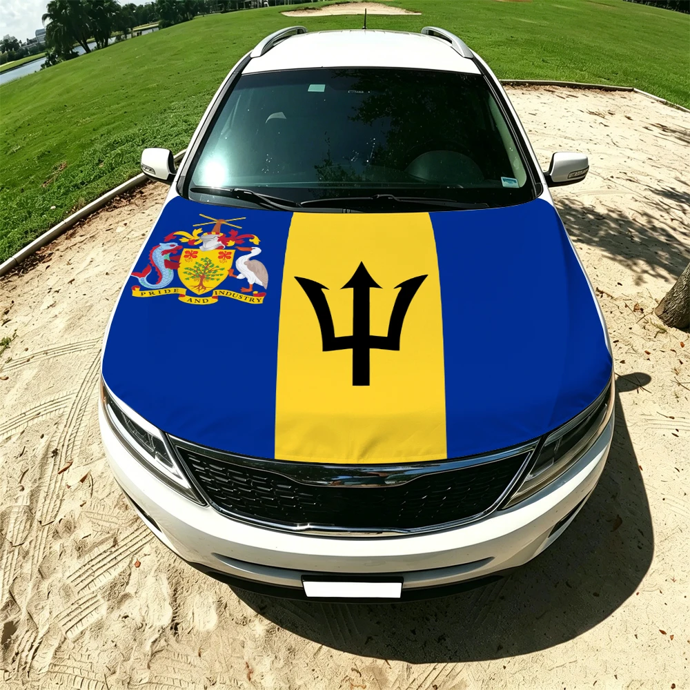 130x160cm Barbados Elastic Car Engine Hood Flag Elastic Windproof Patriotic Bonnet Banner Cheer for the competition