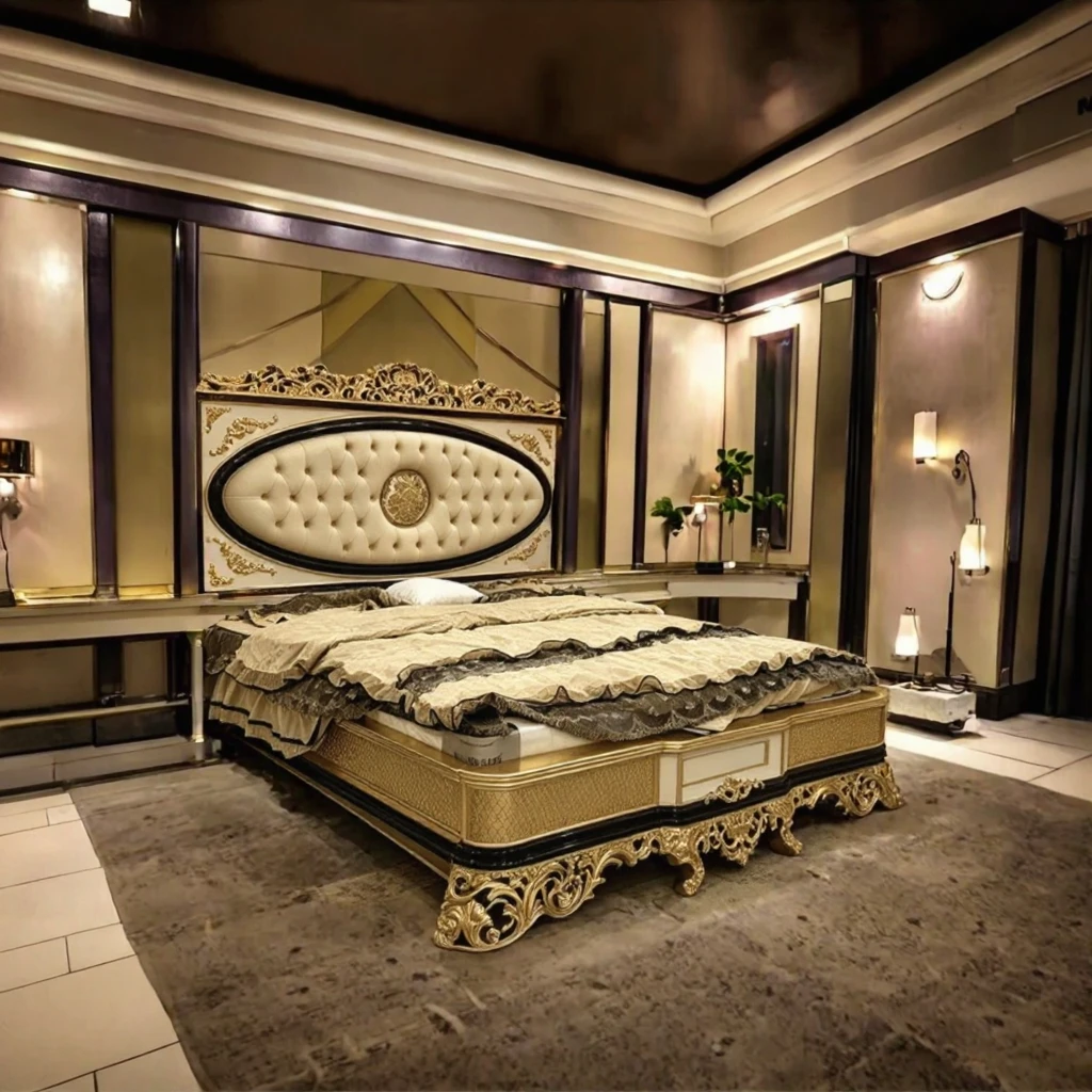 #Luxury European Solid Wood Hand Carved Soft Bed King Size French Style Gold Leaf Upholstered for Master Bedroom
