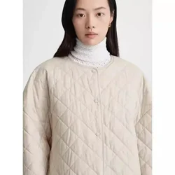 TT @ LUXURY-Women's Diamond Grid Cotton Jacket, Loose, Classic Style, Simple, Lazy, Autumn and Winter, New Item, 2024