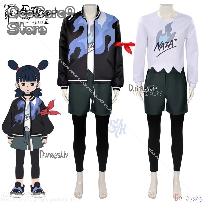 

Anime Movie The Legend Of Hei 2 Cosplay Naza 코스프레 Black Jacket Punk Flame Print Shorts Leggings Halloween Christmas Party Cos
