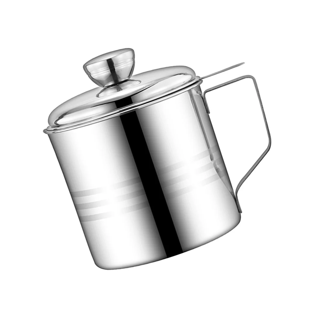 

1.2L Stainless Steel Strainer Pot Kitchen Oil Filter Can Sieve Cover Reusable Frying Oil Container For Home Restaurant