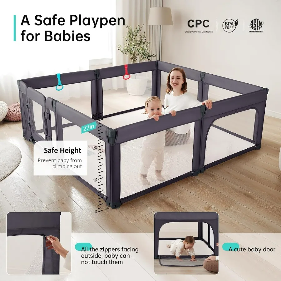 Box per bambini pieghevole e regolabile con porta per un'area di gioco interna sicura Recinzione di sicurezza per carichi pesanti per bambini piccoli e neonati di grandi dimensioni