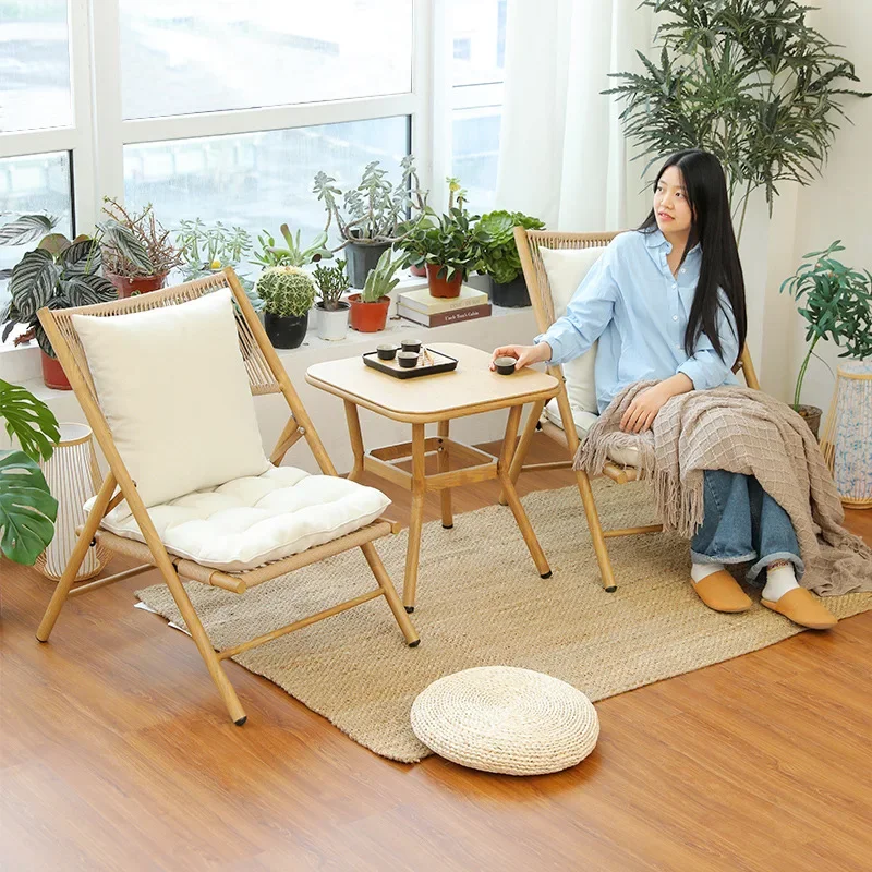 Petites tables et chaises de balcon, lecture et boire du thé, loisirs, chinois, pliables, inclinables, en rotin