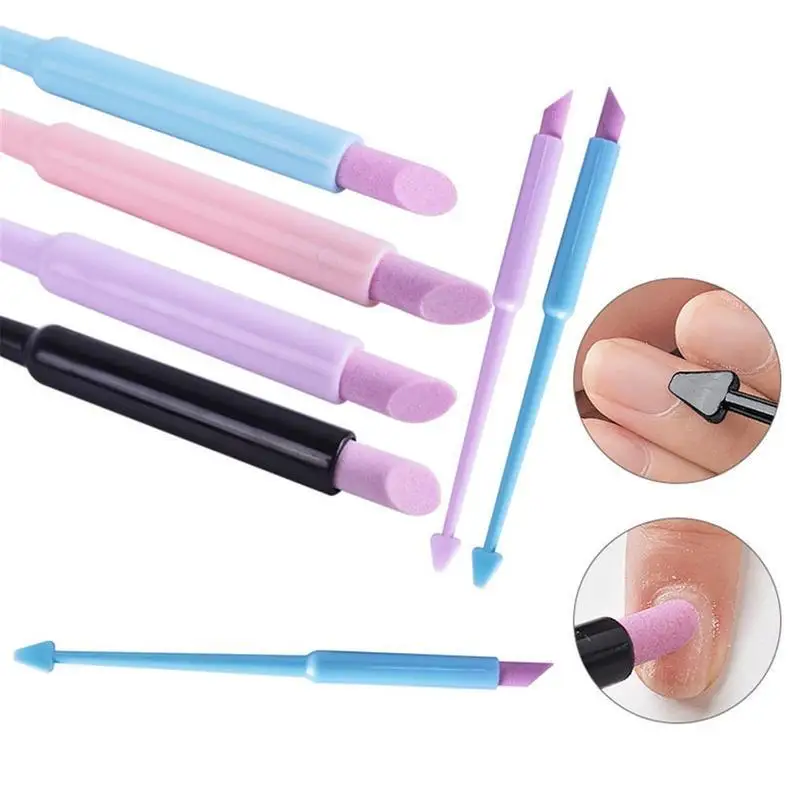 2Pcs Double Head Scrubs Stone Quartz Nail Art Pusher Cuticle Remover Spoon Cut Decoration Care Pen