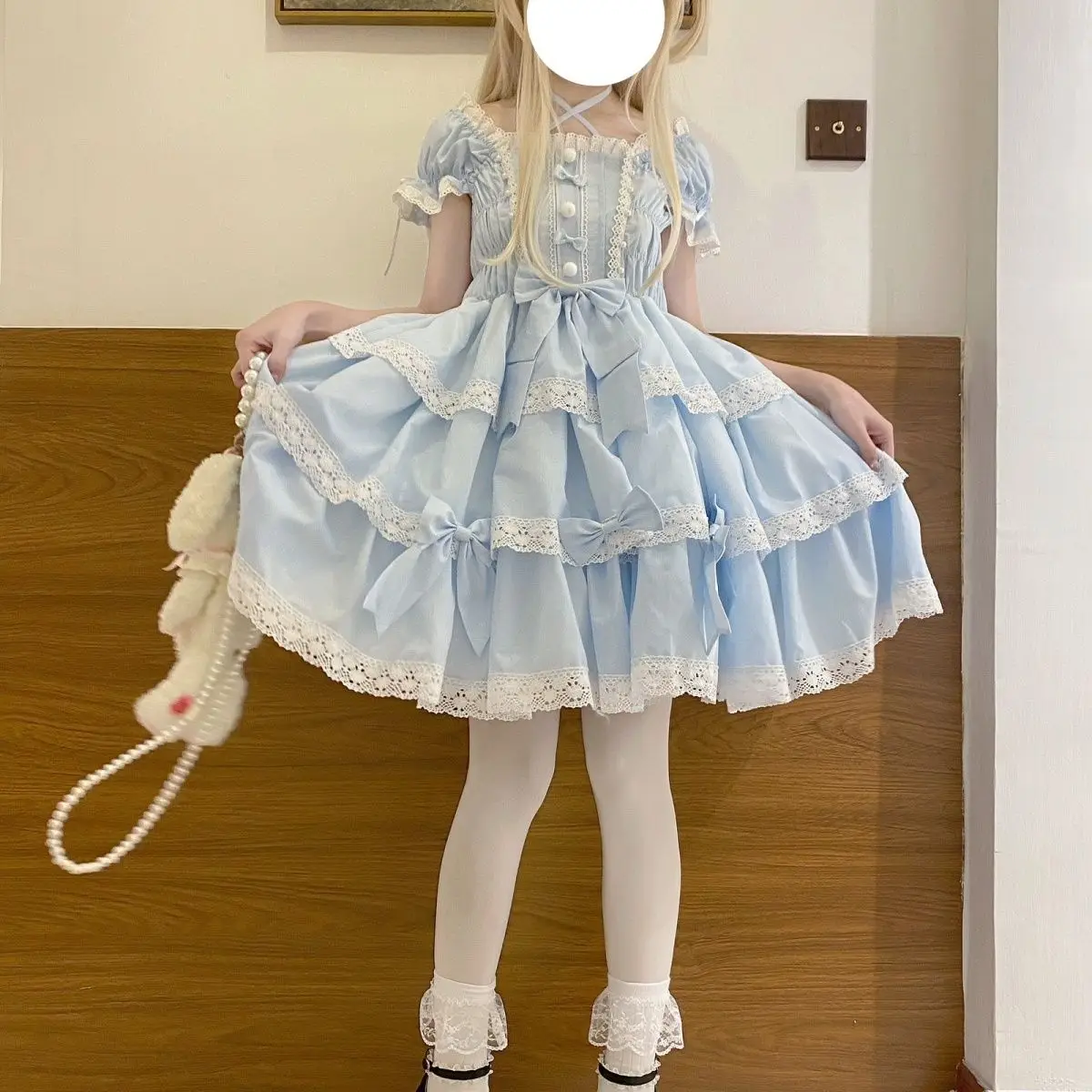 NONSAR 일본 달콤한 로리타 OP 공주 드레스 여성 카와이 레이스 보우 슬림 미니 드레스 우아한 Y2k 하라주쿠 이브닝 파티 드레스