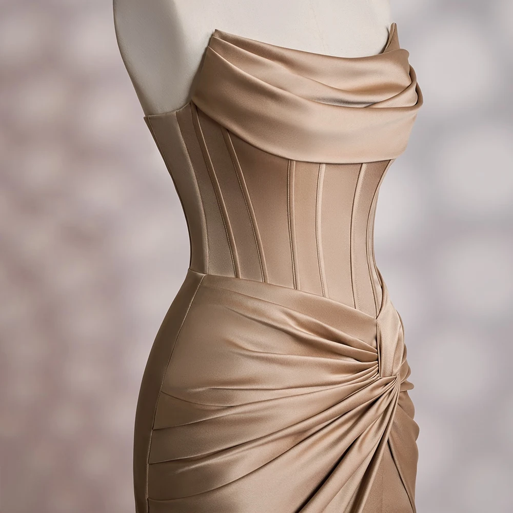 Customized Straight Evening Dresses Ankle-length Strapless Sleeveless Prom Gown Simple Fashion Pleat Backless Lace-up Party Gown