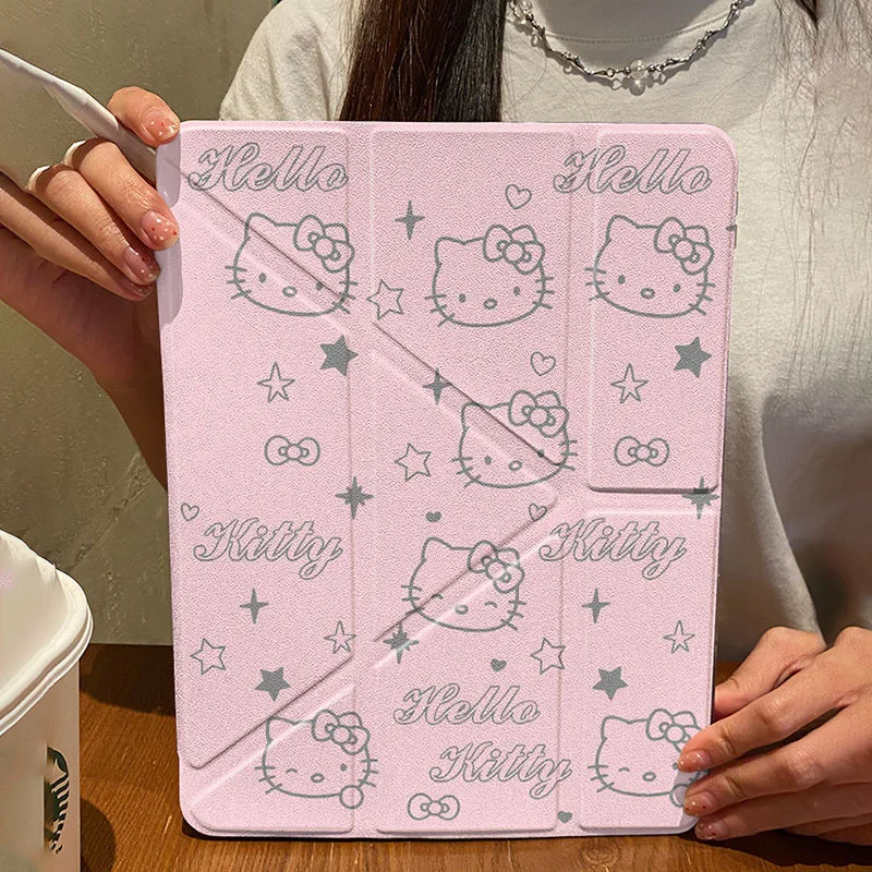 

MINISO Sanrio Hello Kitty IPad Protective Case Pink IPadPro IPad Bracket Anime IPadAir6/5/4 Cute Acrylic Kawaii 2025 Cartoon