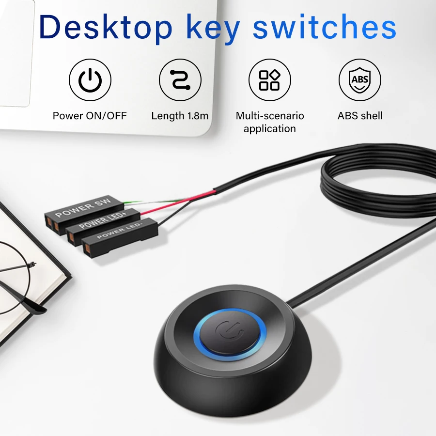 Pushbutton Desktop Computer Switch Motherboard Extension Cable Power 1.8m On/Off Button Round Startup Switch PC Accessories