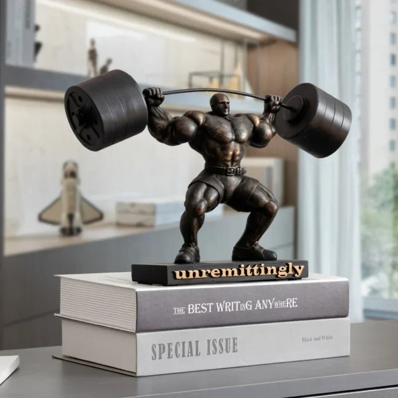 Muscle Man Weightlifting Sculpture Fitness Bodybuilding Ornament, Entrance Living Room, Office, Desktop Creative Home Decoration