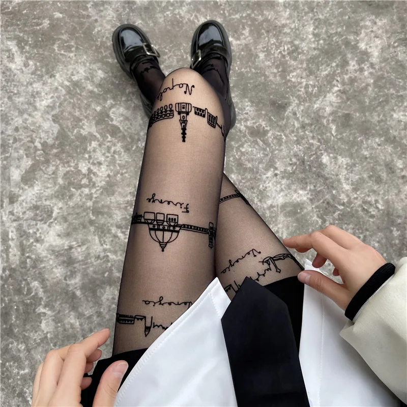 

Yang Mi The Same Italian Travel Inspiration Letter Silk Stockings Female Sense Anti Hook Silk Arbitrary Cut Pantyhose Black Silk