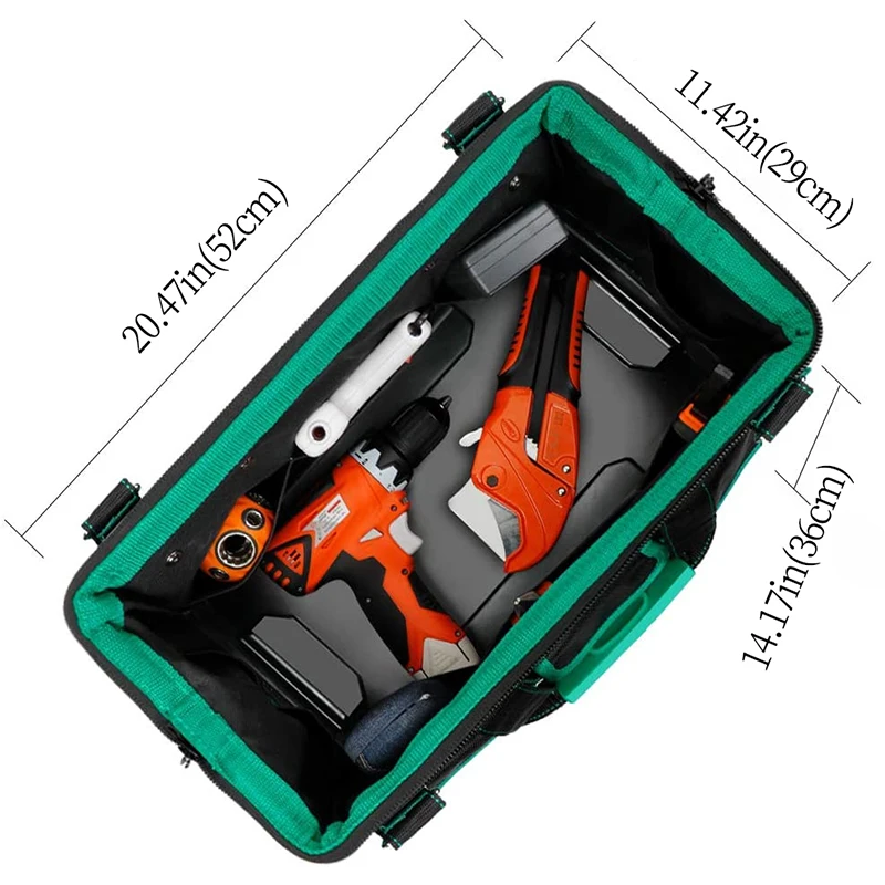 AIRAJ 23in Tool Bag with Waterproofed Molded Bottom, Multi-Pockets Wide Mouth Tool Tote with Adjustable Shoulder Strap