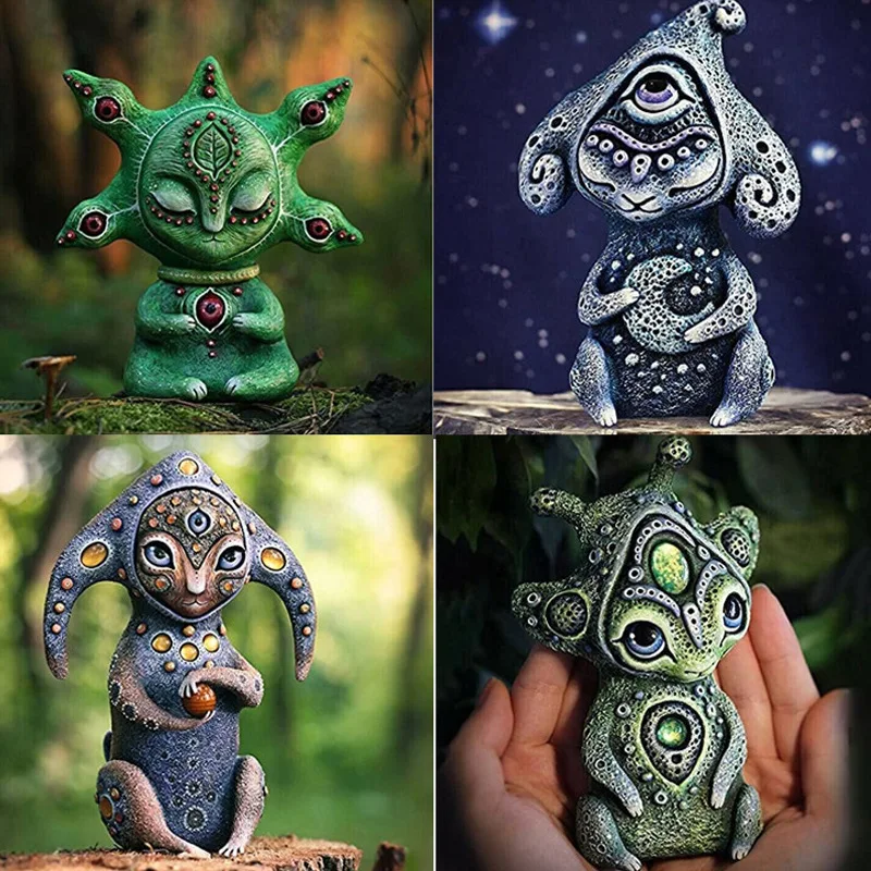 New Biological Fantasy Resin Ornament Garden Sculpture Craft Three Eyes Alien Home Ornament Set